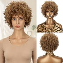 Šviesūs Garbanoti Trumpi Perukai Afro su Kirpčiukais Tamsios Šaknys Kinky Perukas Kasdieniam Kostiumui Sintetiniai Perukai (as the picture,6inch) brown
