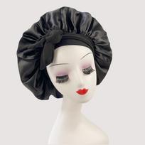 Women's Elastic Satin Bonnet with Bow Ribbon Silk-Like Care Wide Brim Sleep Cap for Casual Travel