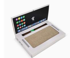 KS 3-in-1 Foldable Cat Cardboard Scratch Pad with Fluffy Mouse Bell Ball Track Cat Laptop Toy Interactive Cat Scratching Board (White,as picture)