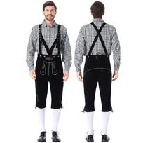 Men's German Bavarian Oktoberfest Costume Set Long Sleeve Plaid Shirt with Suspenders Pants, 2-Piece Outfit L juoda