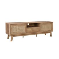Meuble TV décor bois et cannage portes coulissantes 150cm MANI