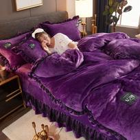 Žieminės flanelinės vilnos antklodės užvalkalas užvalkalas Namų tekstilė Šiltas antklodės užvalkalas Velvet Queen (4pcs) violetinė