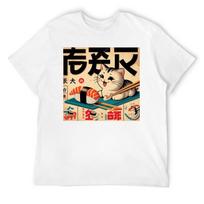 Japanese Vintage Poster: 1950s Retro Sushi Cat T-Shirt plus size tops anime t shirts mens cotton t shirts S