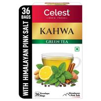 Celest Kahwa Green Tea 36 Bags x 1 Pack Detox Herbal Tea with Spices and Refreshing Flavor black
