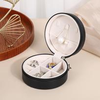 PU Leather Circular Jewelry Box, Portable Earrings, Earrings, Necklace, Ring, Divided Storage Box, Travel Jewelry Jewelry Box One Size juoda