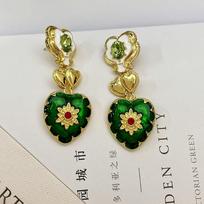 Colorful Colorful Artistic Carved Jewelry Carving Medieval Flower Heart Necklace earrings