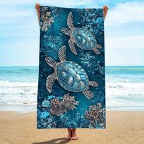 Ocean Turtle Coral Ultra-Fine Fiber Beach Towel, Quick-Drying Strong Wrap for Beach Pool W30*H60(CM)