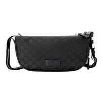 GUCCI GG Monogram Nylon Fanny Pack Cross Body Bag Men Black Gift Set(Basic Set+Box+Shopping Bag) juoda
