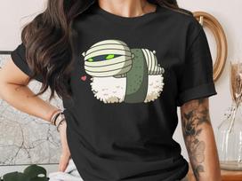 Cute Sushi Halloween Mummy T-Shirt, Japanese Anime Gift, Kawaii Anime Sushi Shirt, Cute Japan Manga Art XL