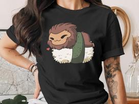 Cute Sushi Bigfoot Sasquatch T-Shirt, Japanese Anime Gift, Kawaii Anime Sushi Shirt, Cute Japan Manga Art XL