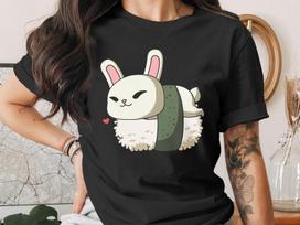 Cute Sushi Year of the Rabbit, Chinese Zodiac Lunar New Year T-Shirt, Japanese Anime Gift, Kawaii Anime Sushi Shirt L