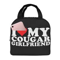 I Love My Hot Cougar Girlfriend Insulated Lunch Bag for Women Children Portable Food Boxes Thermal Lunch Box Tote One Size