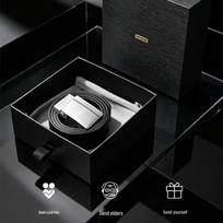 Men's Genuine Leather Belt with Stainless Steel Plate Buckle 110cm