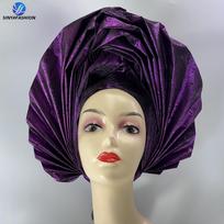 Sinya Ladies Aso Oke Auto Gele Head Wraps Ready Wear African Muslim Prayer Cap Fashion Double Braided Turban Scarf Made Cotton