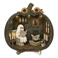 20cm Desktop Decoration Wooden Halloween Decorative Plate Gifts Pumpkin Ornament  Home 20cm StyleC