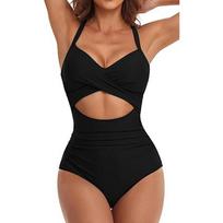 European and American One-piece Swimwear Women's Sexy High-waisted Bikini Swimsuit S juoda