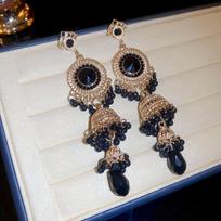 Gold Retro Ethnic Water Drop Crystal Diamond Earrings - Light Luxury High-End Style