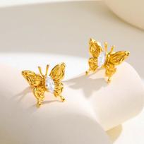 Luxurious Flower Earrings with Zircon for Women,Stainless Steel Bowknot Butterfly Stud  Earrings,Trendy Charm Jewelry Gifts