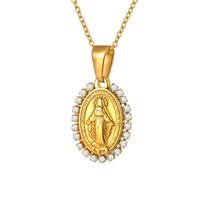 Zirconia Oval Virgin Mary Necklace for Women, Miraculous Medal Virgen De Pendant Catholic Gift 16 icnh-18 inch