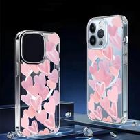 Pink Heart Magnetic Transparent Case for iPhone 15/16/17 Pro Max - Full Coverage Protection Galaxy S24 skaidri