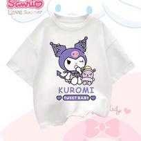 Kuromi Cute Cartoon T-shirt Fashionable Girls Stylish My Melody Tops Cinnamoroll Comfort Casual Style Spring/Summer Crew Neck 100