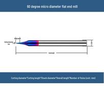 60° Mikro skersmens Nano mėlyna danga padengtas CNC plokščiadugnis frezeris 0.8mm diameter, 8mm flute, 2-flute