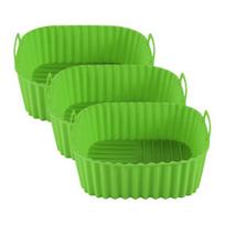 Silikoninė kepimo forma oro keptuvei su rankenėlėmis, nelipni krepšelio forma oro keptuvei, tinkama plauti indaplovėje, be BPA, skirta tolygiam kepimui ir lengvam valymui 3pcs žalia