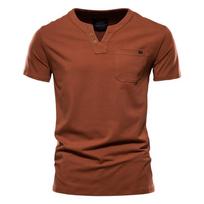 Casual Cotton Mens T Shirts Solid Color Classic V-neck T Shirt Men  Summer High Quality Short Sleeve Top Tees Men L oranžinė
