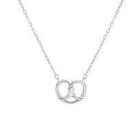 925 Sterling Silver Pretzel Bread Necklace for Women , Rhinestone Inlay , Minimalist Chain , Korean Style 925 silver balta