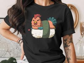 Cute Sushi Year of the Rooster, Chinese Zodiac Lunar New Year T-Shirt, Japanese Anime Gift, Kawaii Anime Sushi Shirt L