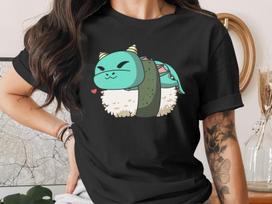 Cute Sushi Dragon T-Shirt, Japanese Anime Gift, Kawaii Anime Sushi Shirt, Cute Japan Manga Art XL