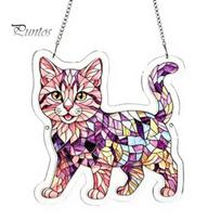 Window Hanging Decoration Cat Acrylic Puzzle Suncatcher Pendant, Sun Catcher with Rainbow Mosaic Texture for Home Decor Gift Lovers And Friends violetinė