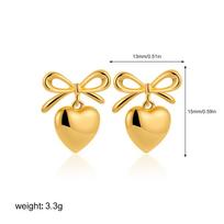 Thick PVD Love Heart Pendant Drop Earrings 18K Gold Plated Bow Knot Non Tarnish Earring Summer Popular Daily Jewelry Gift Bijoux