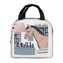 Chess & Horse Insulated Lunch Bag for Women Kids Portable Food Boxes Thermal Lunch Box Tote One Size