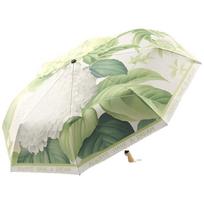 Nanqiao Floral UV Protection Folding Umbrella with Wood Handle 21-inch, 8 Ribs, Three-Fold