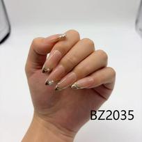 Luxurious Gold French Almond ABS Nail Stickers, Stylish Pearl False Nails, Reusable, Factory Stock. BZ2035