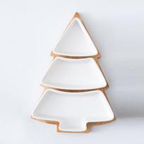 Bamboo Christmas Tree Shape Snack Plate Bowl Dish Breakfast Salad Tray With Ceramic Plate for Dessert Fruit 26*18.8*4.3 cm