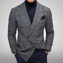 Formalus vyriškas švarkas Herringbone vilnonis rudas švarkas su smailiais atlapais Laisvalaikio vestuvių verslo vakarėlio paltas Ruduo Žiema Individualus 3XL gray