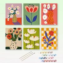 Orfon Modernus Geometrinis Gėlių Vazos 6 Vienetų Mini Dažymas Skaičiais Rinkinys 20x30cm Rankų Darbo Akrilas ant Drobės Pagrindo 20*30cm no frame set ruda