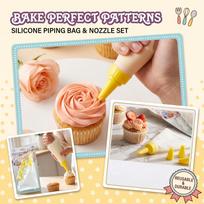 Reusable Silicone Piping Bag and Plastic Icing Tips Set for, One Size geltona