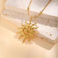 New Exaggerated Stainless Steel Sun Pendant Necklace Drop Earrings for Women Trendy Waterproof Statement Jewelry Set Accessories