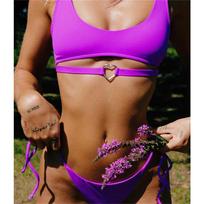 Thong Bikini Set Sexy Women Swimsuit Solid Female Swimwear Bandage Bikini Set Beachwear Bather CLE S violetinė