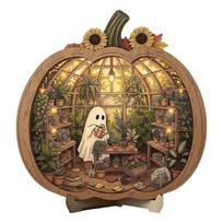Wooden Halloween Ornaments 2D Flat Halloween Decorative Plate Funny Desktop Decoration  Desk 20cm StyleE