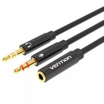 Garso adapterio laidas Vention 2×3,5 mm kištukas į 4 kontaktų 3,5 mm lizdą, 0,3 m, juodas