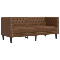 vidaXL Dvivietė chesterfield sofa, rudos spalvos, dirbtinė versta oda