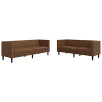 vidaXL Chesterfield sofų komplektas, 2 dalių, rudas, dirbtinė oda