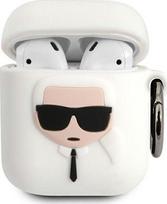 Ausinės KLACCSILKHWH Karl Lagerfeld Karl Head Silikoninis dėklas skirtas Airpods 1/2 Baltas