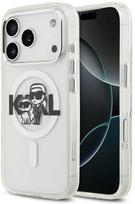 Originalus dėklas Karl Lagerfeld IML Glitter Karl & Choupette Sketch Logo Magsafe, skirtas iPhone 17 Pro, skaidrus