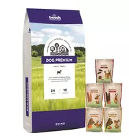 Bosch Petfood bosch Dog Premium 20kg + Sammys mėsos skanėstų rinkinys