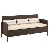 "Outsunny" rotango sodo poilsio sofa trivietė su pagalvėlėmis, plienas, ruda, 173 x 68 x 78 cm